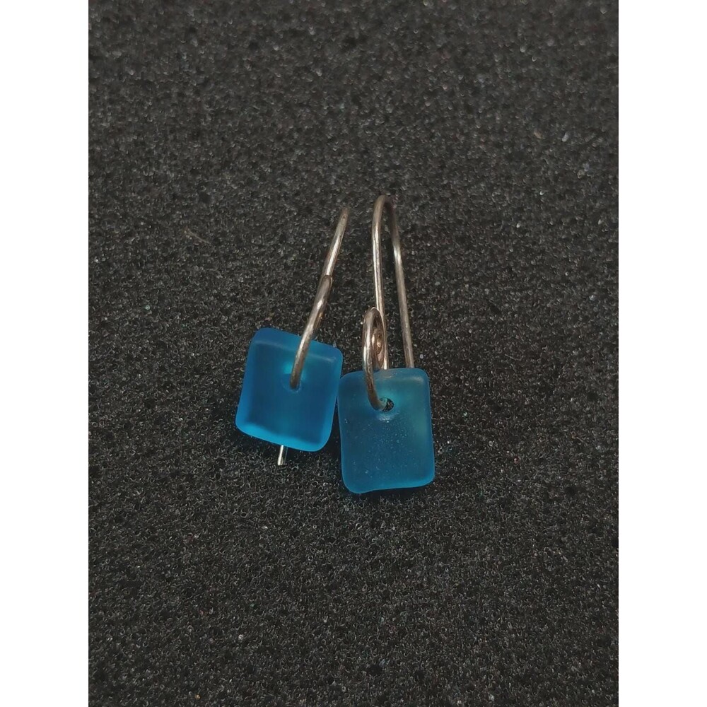 Sterling Silver Artisan Blue Glass Dangle Spiral Earrings